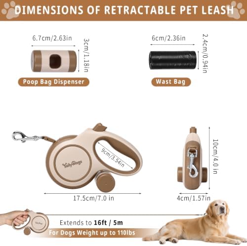 16ft Retractable Dog Leash for Medium Dogs up to 66 lbs,Khaki