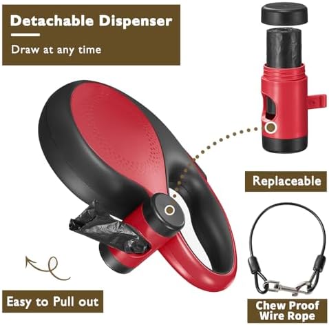 Retractable Dog Leash with Chew Proof Cable,26 ft Durable Dog Leash for Large Medium Dogs up to 110 lbs, 360° untangled, One-Handed Brake. (Red)