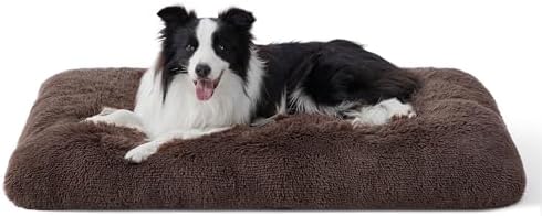 Bedsure Washable Large Dog Bed for Crate, Faux Fur Dog Crate Pad for Large Breed, Plush Soft Comfort Dogs Sleeping Mat, Anti-Slip Pet Kennel Pad, 35" x 23", Dark Brown
