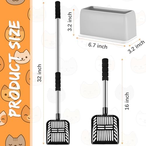 32 Inch Cat Litter Scooper Metal Long Handle Cat Litter Scoop, Black