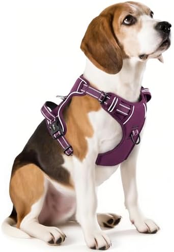 HEELE Dog Harness for Medium Dogs No Pull Dog Vest Harness with Soft Padded Handle Reflective for Outdoor Training, Purple(Matching Trim), M