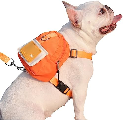 Dog Backpack Harness with Leash,Cute Pet Puppy Backpacks Bulid-in Dog Poop Bag Dispenser,Adjustable Pets Self Carrier Bag for Small Medium Dogs Travel Hiking Daily Walking(S, Orange)