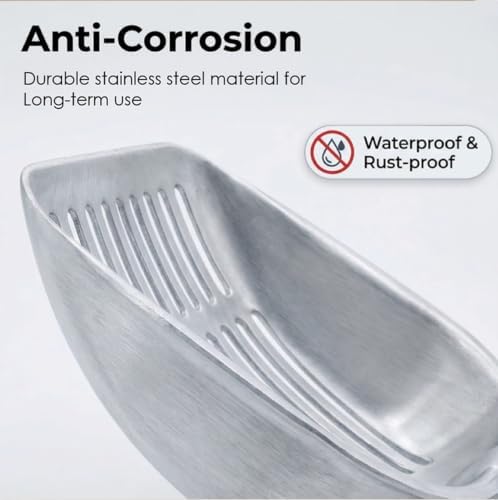 Heavy Duty Cat Litter Scoop with Holder - All Metal Cat Litter Scooper with Holder - Reduces Dust & Waste - Kitty Litter Sifting Shovel Comfy Handle - Stainless Steel Cats Litter Scooper