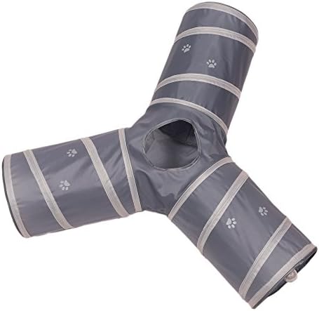 Cat Tunnel - Collapsible 3 Way Play Toy - Tube Fun for Rabbits, Kittens, and Dogs - Grey