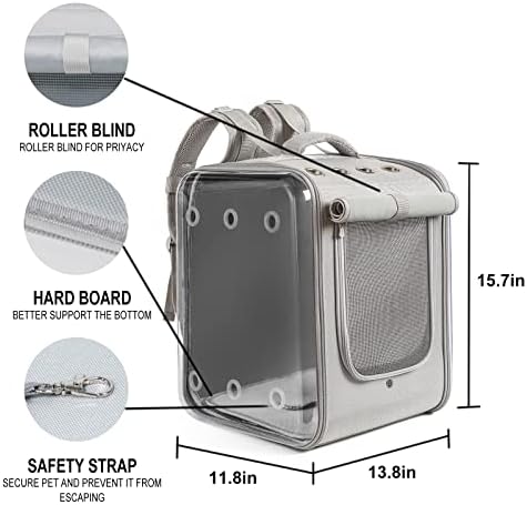 Cat Backpack Carrier Large Pet Backpack Carrier, 17lbs Load-Bearing Ventilated Design Dog Backpack Carrier for Small Dogs, Sturdy Cat Bubble Backpack for Travel, Hiking & Outdoor Use, Grey