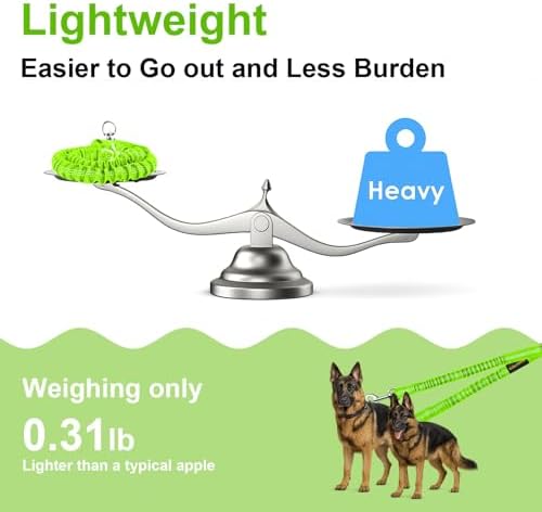 MingXpet 2 Dog Leash, Dog Leash for 2 Dogs, 360° Swivel No Tangle Double Walking Training Leashes for Large Dogs that Pull, Comfortable Shock Absorbing Reflective Bungee, Green