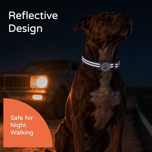 Waterproof AirTag Dog Collar with QR Code Dog Tag, Purple M