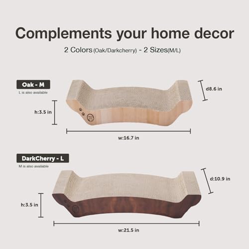 Necoichi Cardboard Cat Scratcher Couch for Indoor Cats - Cat Scratching Board, Horizontal Cat Scratch Pad Lounger with Reversible Usability and Extra Comfort for Lounge, Curved (17" Regular, Oak)