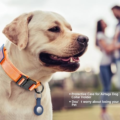 DAGANXI Tactical Dog Collar, Adjustable Military Training Nylon Dog Collar with Control Handle and Heavy Metal Buckle for Medium and Large Dogs, with Patches and Airtags Case (Orange-Set, L)