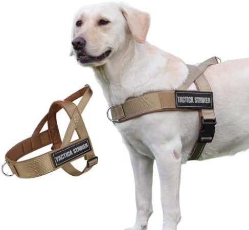 Dog Harness, Upgraded Escape Proof Adjustable Vest Puppy Outdoor Walking, Soft Breathable Jacket with Reflective Strips for Dark Night (Khaki, S)