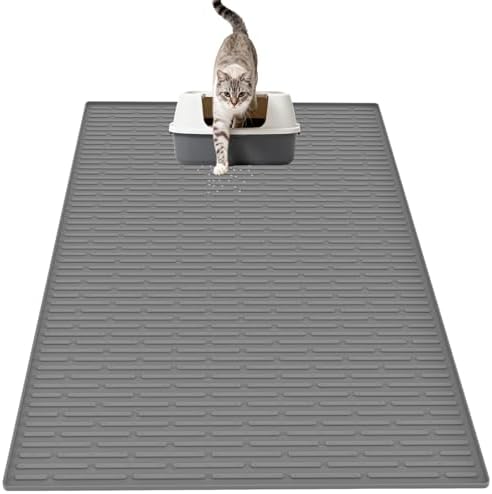 XXL Silicone Cat Litter Mat, 40"x30"(100cmx75cm) Extra Litter Box Mat for Floors, Non-Slip Litter Trapping Mat to Prevent Tracking, Easy to Clean Kitty Litter Catcher Mat, Durable, Dark Gray