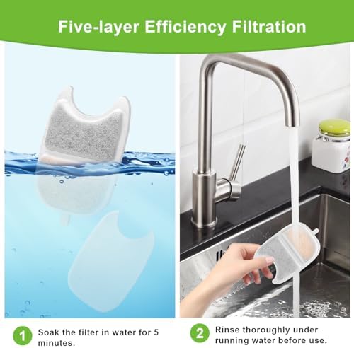 12 Set Replacement Filters & Sponges for 135 fl oz/4L Wilreless Cat Water Fountain，Triple Filtration Pet Fountain Filter Replacement Compatible with Feelneedy 4L Wilreless Cat Water Fountain