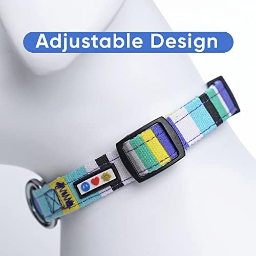 Pawtitas Pet Soft Adjustable Solid Color Nylon Puppy Dog Collar Matching Personalized Customizable Dog Collar Embroidered Customize w Pet Name & Phone Number Medium Teal White Yellow