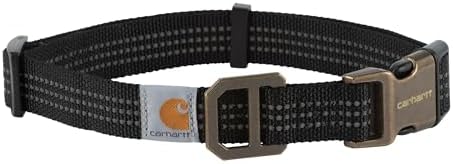 Carhartt Fully Adjustable Nylon Webbing Collars for Dogs, Reflective Stitching for Visibility, Black (Nylon Webbing), Medium