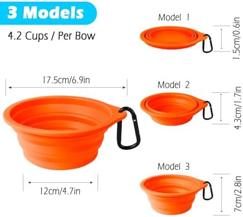PetBonus 2-Pack Large Silicone Collapsible Dog Bowls, 34oz/1000ml BPA Free Portable Foldable Travel Bowl for Pet Cat, Food Water Feeding Dish for Camping with 2 Carabiners (Orange, Yellow)