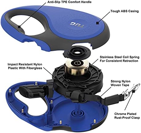 TUG 360° Tangle-Free Retractable Dog Leash with Waste Bag Dispenser (Small, Blue)