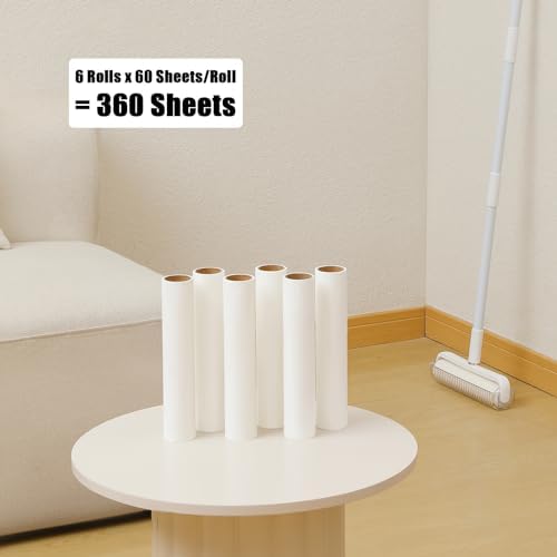 9.45 inch Lint Roller Refill Extra Sticky 9.4-9.5 inch Wide Large Lint Roller Refills for Floor Pet Hair Remover Replacement Refill Rolls 6 Pack 360 Sheets Total