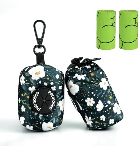 Petmolico Dog Poop Bag Holder Dispenser 2 Pack, Cyan & Flower