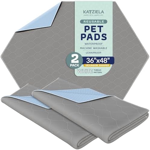 Katziela Washable Pet Pads - (2 Pack 36In x 48In Hexagon) Super Absorbent Waterproof Reusable Dog Pee Pads for Dogs, Washable Puppy Pads for Potty Training, Housebreaking Washable Pee Pads for Dogs