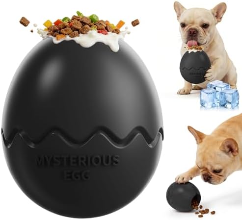 Dog Fillable Toy 3 in 1 Interactive Dog Toys Freeze Lick Summer Cooling Toy Enrichment Treat Dispensing Chew Toy Stuffable Puzzle Slow Feeder for Medium Small Dogs Easy to Clean (Egg-Black)
