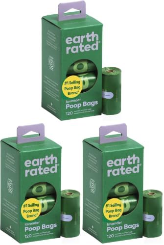 Earth Rated Poop Bags for Dogs Guaranteed Leak Proof and Extra Thick Waste Bag Refill Rolls, Lavender Scented, 120 Bags (Pack of 3)