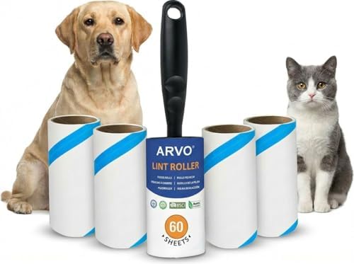 ARVO Lint Roller for Pet Hair and Dust Remover 6 pack/420 Sheets -1 Handle 70 Sheets/roll, Lint Rollers for Clothes, Furnitures and Carpet, Easy to Tear, Fluff & Hair Remover, Sticky Roller Refills