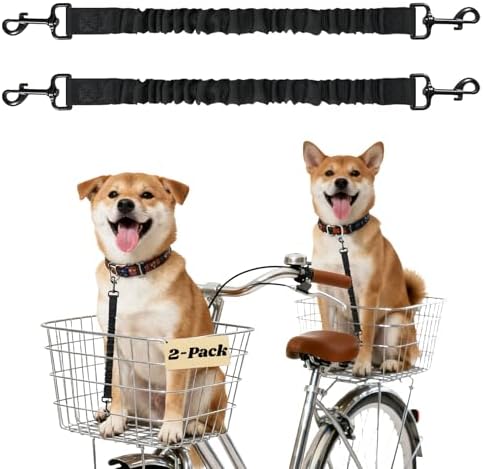 2Pack Dog Seat Belt for Bike Basket,Retractable Pupper Leash for Bike Basket,Canine Bikes Basket Leash,Elastic Pet Seat Belt for Dogs,Seatbelt Leashs for Dogs (Black)