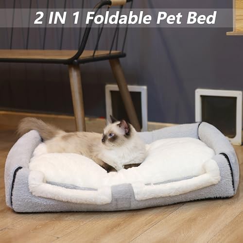 Cat Bed for Indoor Cats，Foldable cat cave，Anti-Slip & Water-Resistant Bottom，cat Houses for Indoor Cats or Small Dogs, Kitten Tent, Rabbit Double Hole Bed:(27.5"×15.3"×15"