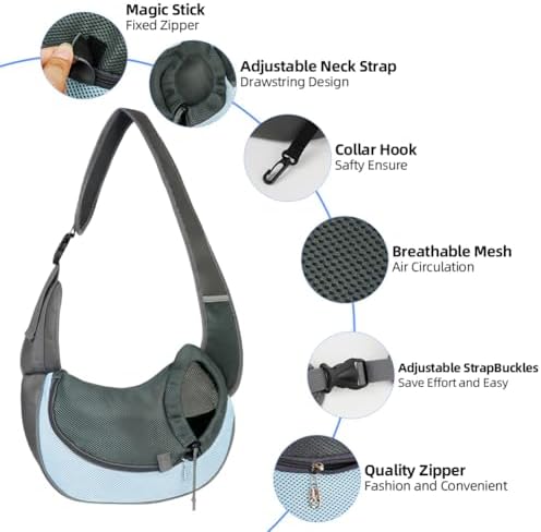 Dog Sling Carrier, Mesh Breathable Puppy Sling with Soft Adjustable Widen Padded Strap, Hand-Free Dog Purse Carriers for Small Dogs Cats, Pet Carrier Backpack for Travel Outdoor, Blue