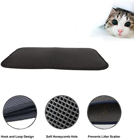 ASHATA Cat Litter Mat, Double Layer Design Urine Proof Trapper Mat for Litter Boxes, Double Layer EVA Litter Trapping Mat for Kitten, Easy to Clean Scatter Control (Black)