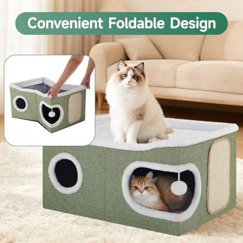Shikha Extra Large Cat House Bed for Multi Cats with Scratch Pad Green