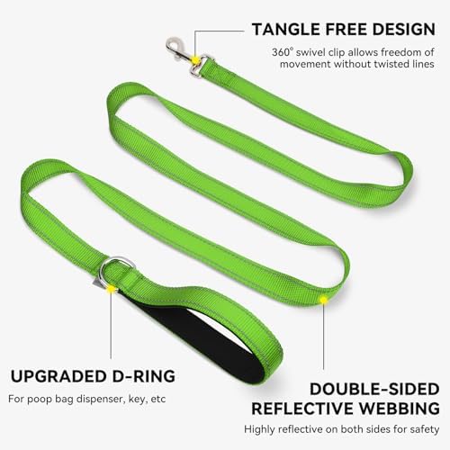 Joytale Reflective Dog Leash for Medium & Large Dogs, 4 FT x 1", Green