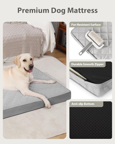 NUPIDA Orthopedic XL Dog Beds Large Sized Dog Waterproof Bed with Removable Washable Cover and Non-Slip Bottom, Quilting Pet Mattress for Crate, 41x27 Inch, Light Gray (Pack of 2)