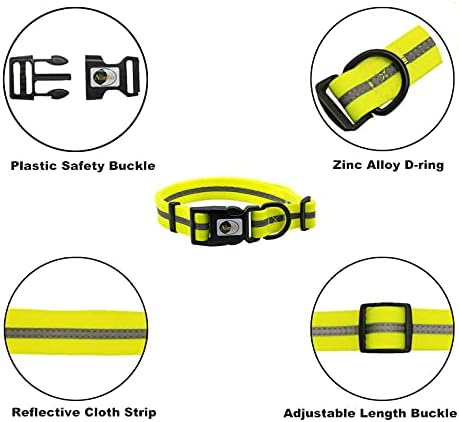 Nimble Reflective Waterproof Dog Collar Adjustable Odor Resistant Easy Clean Pet Collar for Small Medium Large Dogs Night Walking Outdoor Rainy Use (Small (9.45”-14.17”inches), Fluorescent Yellow)