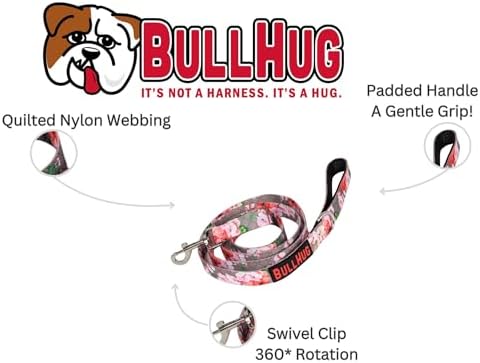 BULLHUG 6 FT Bulldog Leash with Padded Handle. Perfect for Bulldogs, French Bulldogs, Pugs & All Breeds. Leashes for Walking, Training Lead for Bulldogs (Pink Floral)