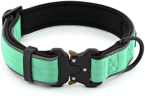 Plutus Pet Tactical Dog Collar, Reflective, Adjustable Heavy Duty Dog Collar, Soft Padded and Comfortable, for Small Medium and Large Dogs (Teal, L)