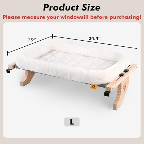 AMOSIJOY Wooden Cat Windowsill Perch with Zipper Cushion Bed, 24.4in