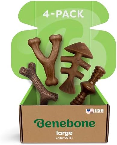 Benebone Large 4-Pack Dog Toys for Aggressive Chewers – Under 90 lbs