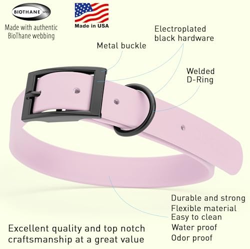 Dogline Biothane Waterproof Dog Collar Strong Coated Nylon Webbing with Black Hardware Odor- Proof for Easy Care Easy to Clean High Performance Fits Small Medium or Large Dogs, Pastel Purple