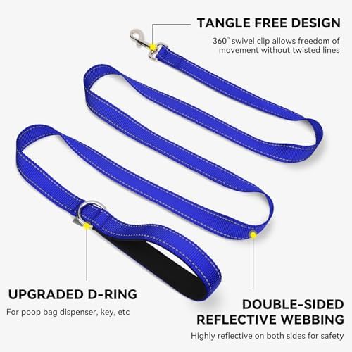Joytale Reflective Dog Leash for Small Dogs, 6 FT x 3/4", Navy Blue