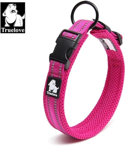 True Love Padded Reflective Breathable Nylon Dog Collar, Fushcia, XS