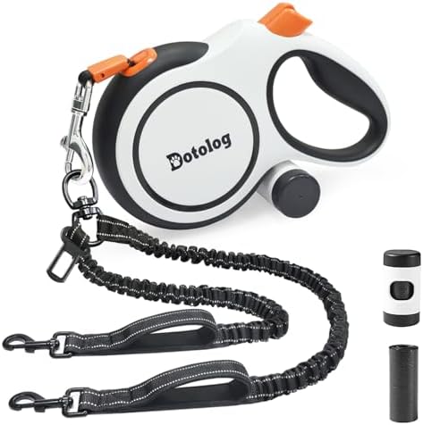 Retractable Dog Leash,16ft Retractable Lead with Bungee Leads for 2 Dogs,Double Leash with Dog Safety Harness Buckle, Extendable Lead 5m for Medium Large Dogs (White, 5m)