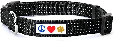 Pawtitas Reflective Dog Collar for Medium Dogs – Adjustable Nylon Collar with Quick-Release Buckle | Fits Neck 13–20 in | Night Safety Training Collar | M | Black