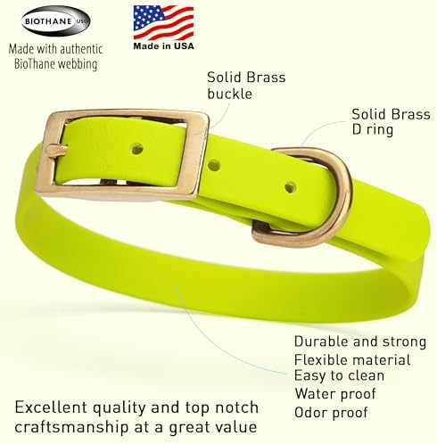 Viper Biothane Heavy Duty Waterproof Dog Collar Strong Coated Nylon Webbing w/Solid Brass Hardware Odor-Proof Easy to Clean High Performance Fits Small Medium or Large Dogs, Safety Yellow