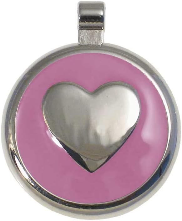 LuckyPet Heart Jewelry Pet ID Tag for Cats and Dogs, Personalized Engraving on The Back Side, Large Pink Heart