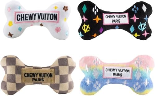 Haute Diggity Dog Chewy Vuiton Bones Plush Dog Toy Set, Designer Parody Toy
