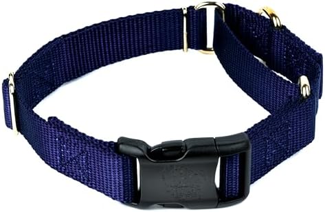 Martingale Dog Collar - Heavy Duty Nylon Adjustable Martingale Dog Collar with Plastic Buckle for Small Medium Large Breeds - 30+ Colors (3/4 Inch, Small, Navy Blue)
