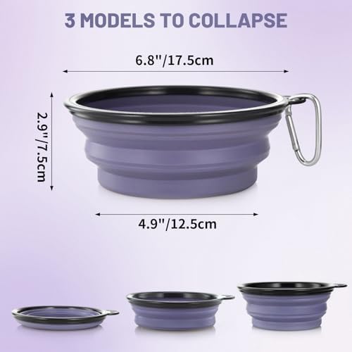 Dog Bowl Large Pet Collapsible Bowls, 2 Pack Collapsible Dog Water Bowls for Cats Dogs Portable Pet Feeding Water Dish for Walking Parking Traveling with 2 Carabiners (Large, Purple & Concrete Gray)