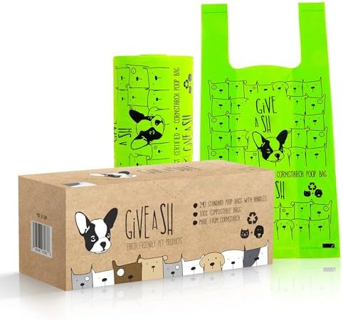 Certified Home Compostable Dog Poop Bags with Handles, Pantry Roll of 240