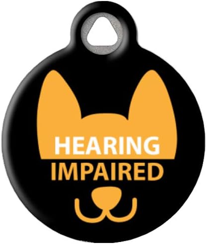 Hearing Impaired Medical Alert Personalized Pet ID Tag for Dogs, Silent Polymer Coated Stainless Steel Nametag with Customized Identification Information - Large 1.25" Diameter